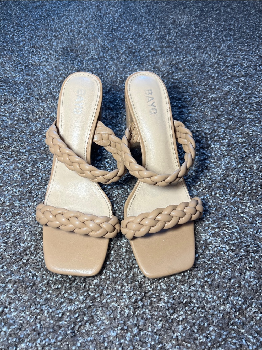 Braided Double-Strap Slide Mules in Tan